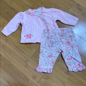 Laura Ashley 2PC Ruffled Cardigan Floral Pant Pink